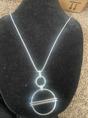 Nine West Silver Double Circle Drop Necklace